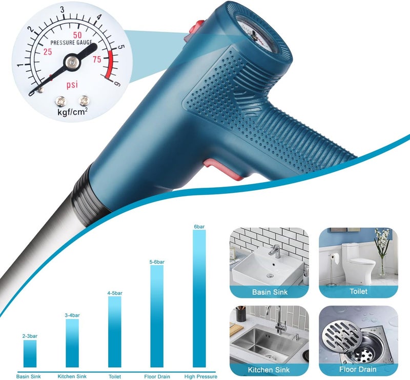 Omont Electric Toilet Plunger Clog Remover: High Pressure Air Drain Blaster Clog Remover for Bathroom Bathtub Floor Drain Clogged - Image 3
